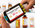 Pebble HD magnifying Pravastatin Sodium information with prescription bottles in the background