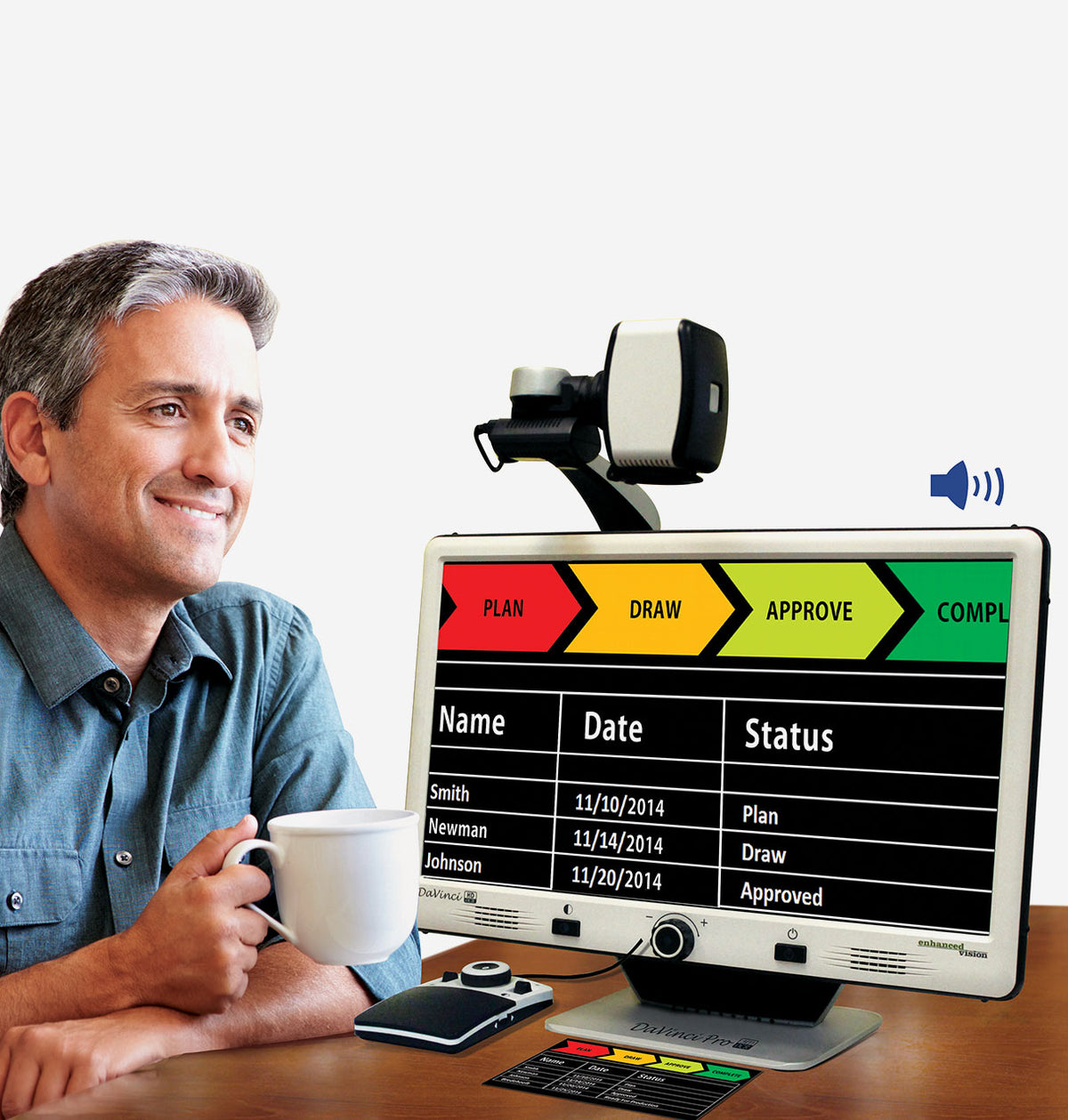Man sitting at desk using DaVinci to read a flow chart
