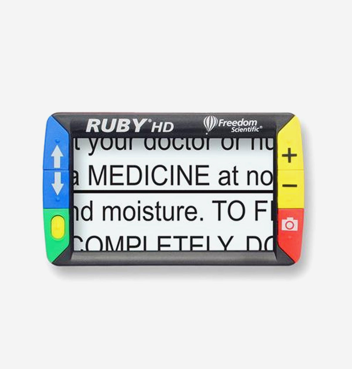 Magnified text displayed on RUBY HD screen