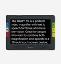 RUBY 10 Speech Portable video magnifier with text to speech on a white background