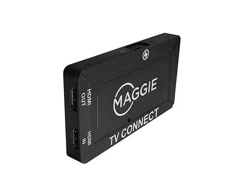 Black TV connector device with 'Maggie' branding on a white background