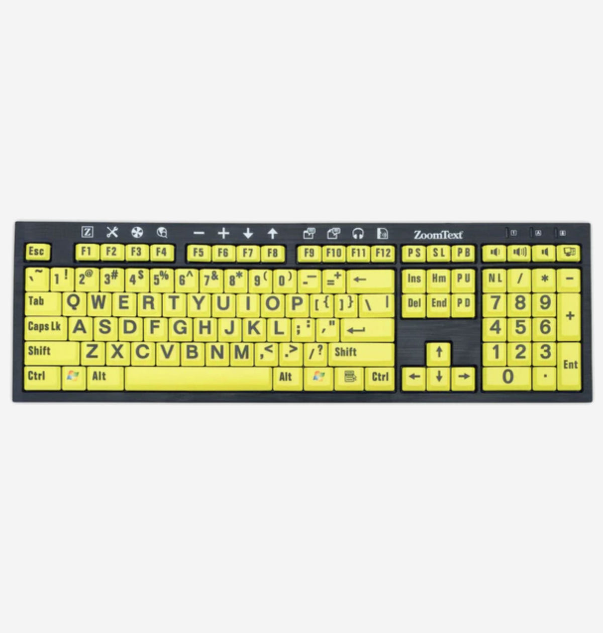 ZoomText Large-Print Keyboard - black text on yellow keys