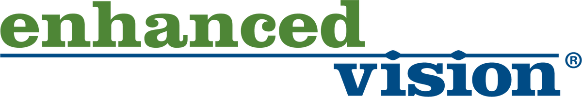 The logo for Enhanced Vision, featuring the word 'enhanced' in green and 'vision' in blue, separated by a thin blue horizontal line on a white background.