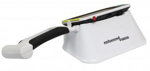 Pebble sitting on the stand with handle down. Product is on a white background. 