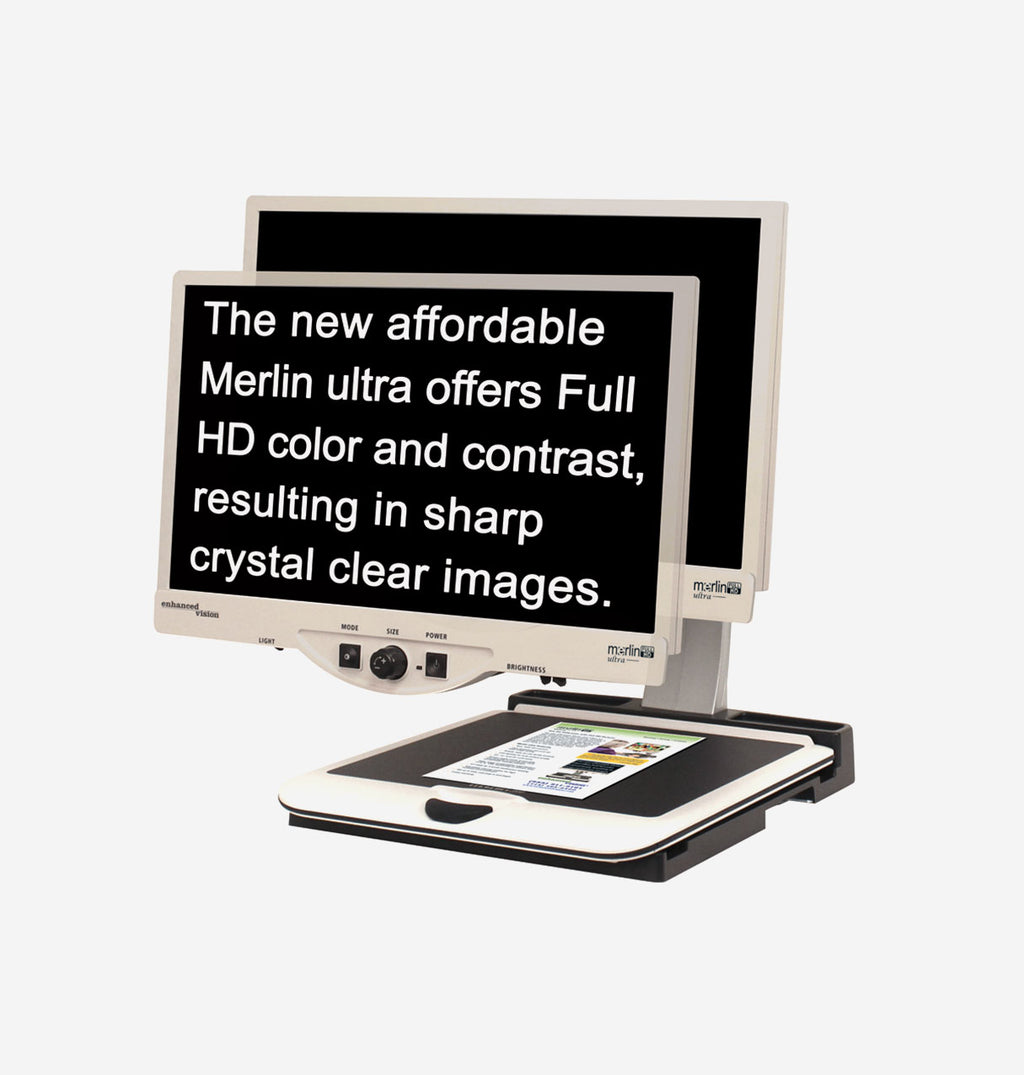 Merlin Ultra magnifying text from a brochure