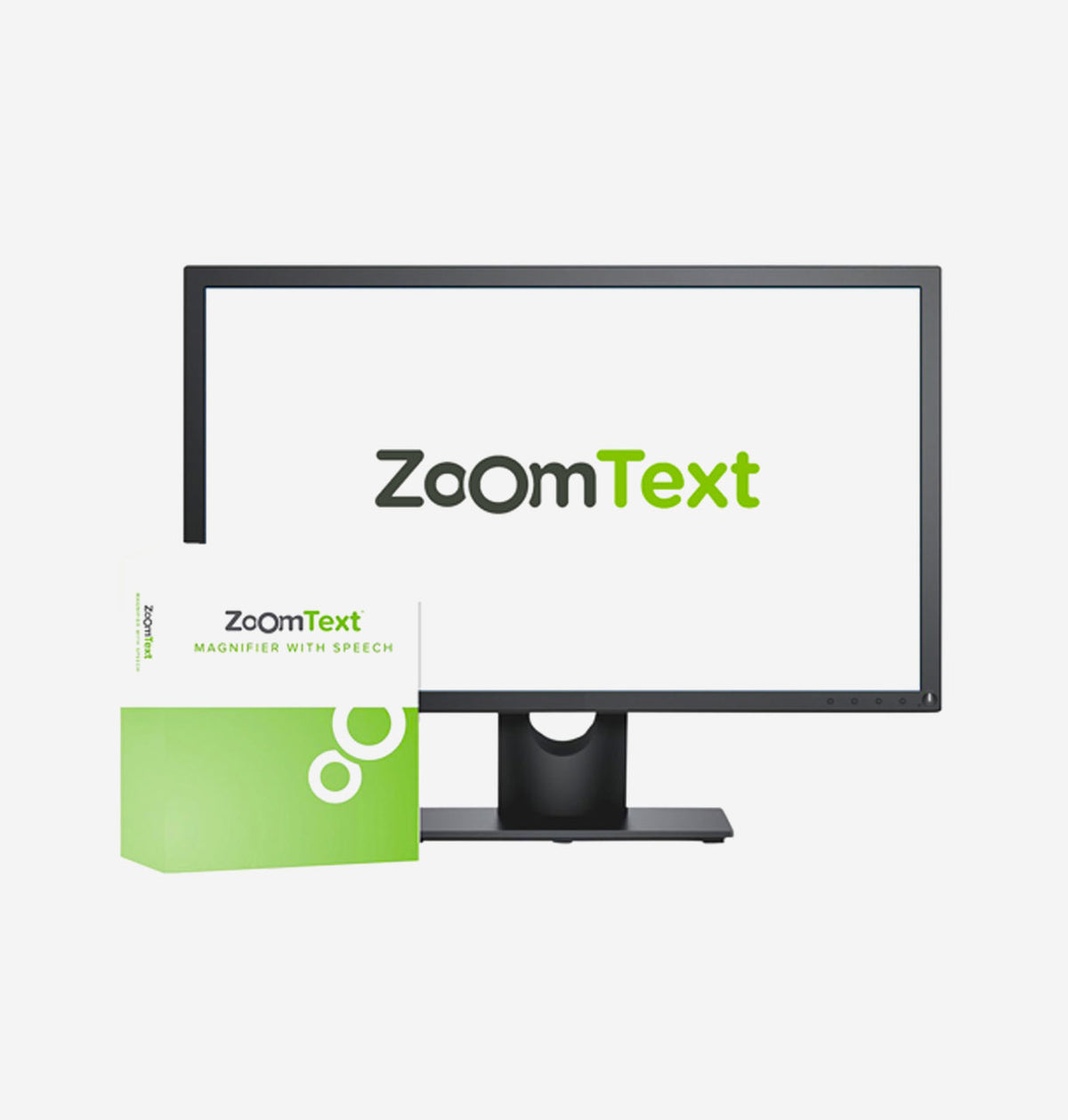ZoomText software box in front of a computer screen